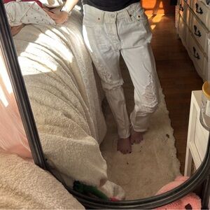 Levi's White Distressed Boyfriend Jeans